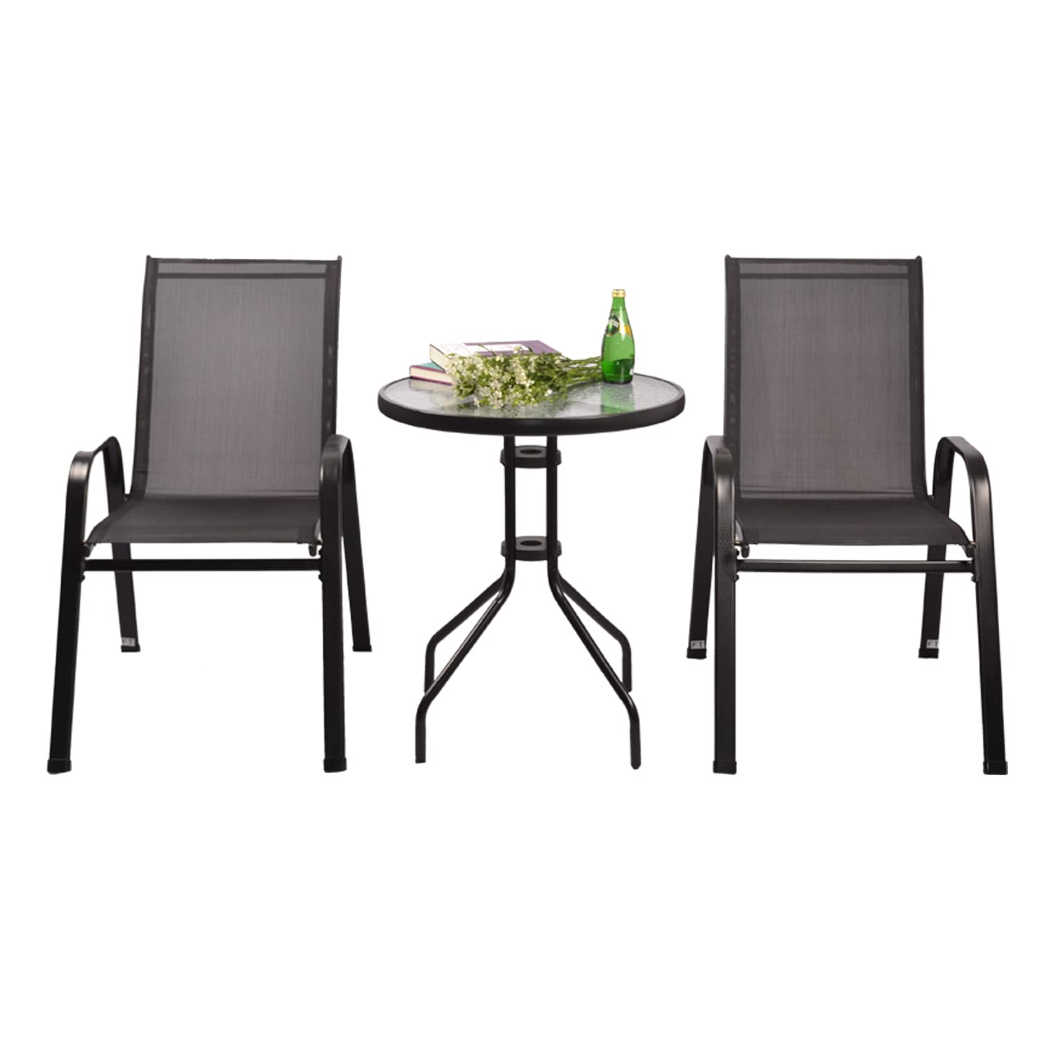 Buy Foldable Table and 2 Chairs Set, Metal Frame VISUTI Modern Metal