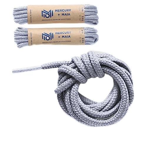 Mercury + Maia Round Shoe Laces for Sneakers - Boot Laces - Ultraboost Shoelaces - USA Made Shoe Strings (2 Pair) (40 inches, Light Gray)