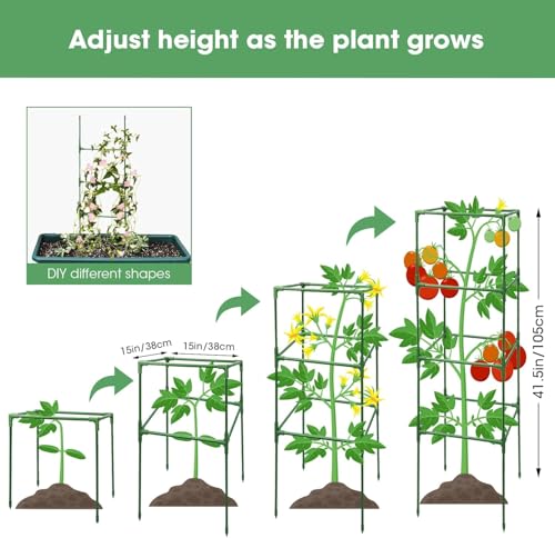 MQUPIN Tomato Cages,3 Packs Square Tomato Cage for Garden Plant Support,41 * 15 * 15in Heavy Duty Steel Plant Tower Stakes Trellis for Climbing Vegetables Flowers Fruits by MQUPIN - Image 3
