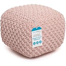 BIRDROCK HOME Square Pouf Ottoman - Cotton Braided Foot Stool with Bean Bag Filling - Compact and Comfortable Seating, Lightweight and Sturdy Boho Foot Rest for Living Room or Bedroom Dusty Rose