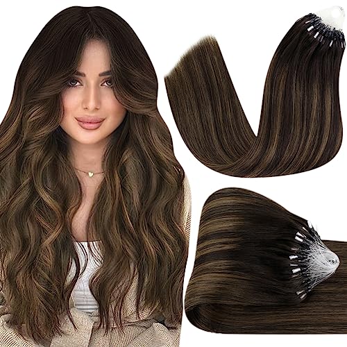Hetto Balayage Micro Loop Hair Extensions Human Hair #2/8/2 Darkest Brown To Light Brown With Darkest Brown Micro Link Hair Extensions Remy Human Hair Mirco Beads Extensions 14 Inch 50 Strands 50G #TOP7