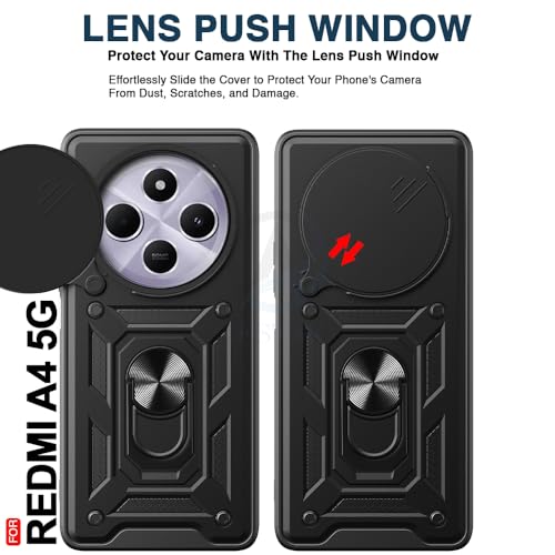 Image of AESTMO Tough Armor Redmi A4 / Poco C75 5G Bumper Back Case Cover | Ring Holder & Sliding Camera Shield Cover | 360 Degree Protection Back Case Cover (Black)