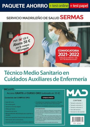 Portada de Paquete Ahorro + TEST PAPEL Técnico Medio Sanitario en Cuidados Auxiliares de Enfermería del Servicio Madrileño de Salud. Ahorra 58 €