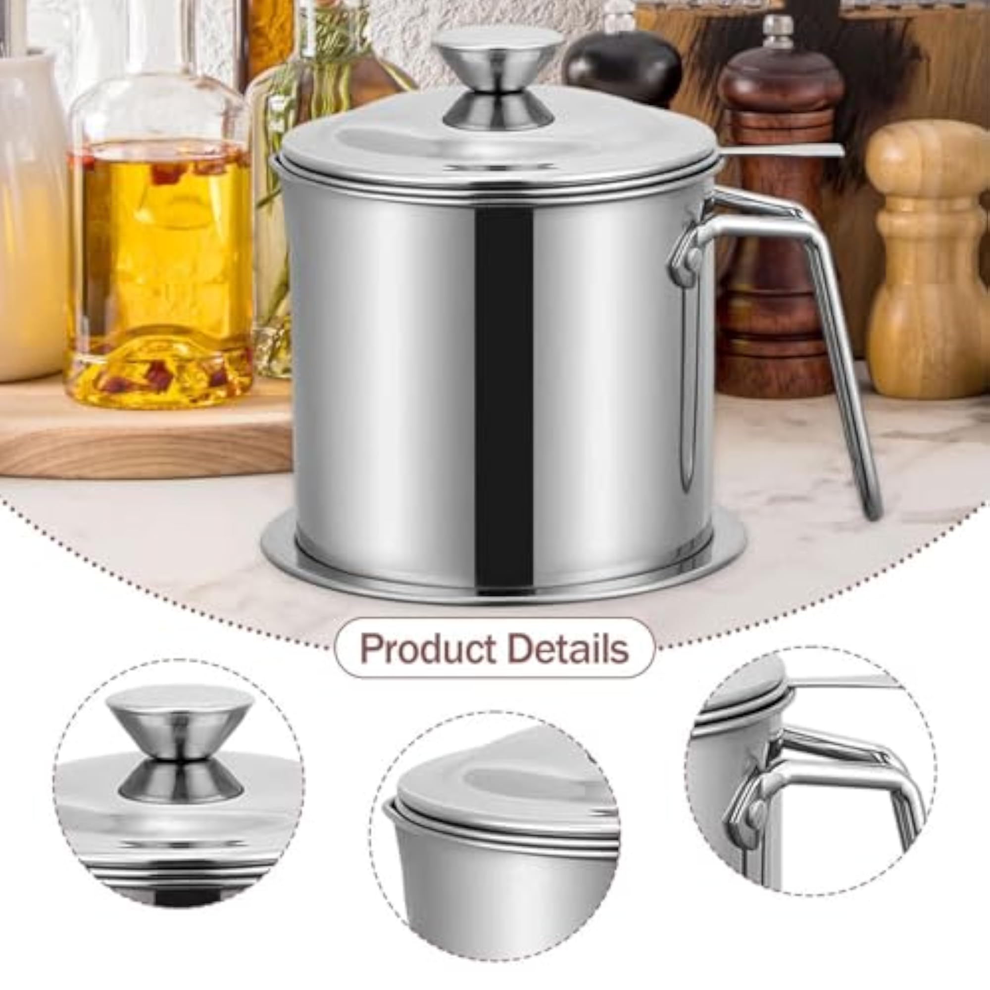304 Stainless Steel Oil Filter Pot with Fine Mesh Strainer