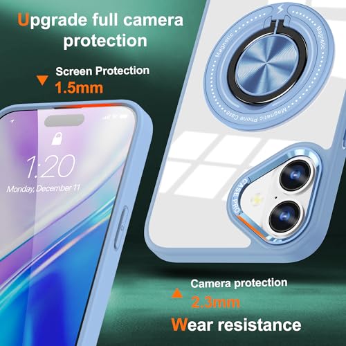 Coque iPhone 16 MagSafe transparente avec anneau de support bleu clair antichoc - 2