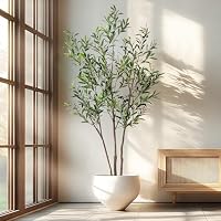 Erimda 6ft Artificial Olive Tree w/ Natural Wood Trunk & Lifelike Fruits Fake Potted Tree