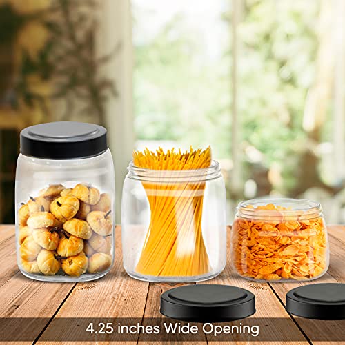 Kitchen Storage Jars Set Of 3 – Variety Pack Square Glass Jars With Metal Lids – Durable Canister Sets For Kitchen Counter – Multipurpose Food Storage Containers- Holds 34Oz, 68Oz, 90Oz #TOP4