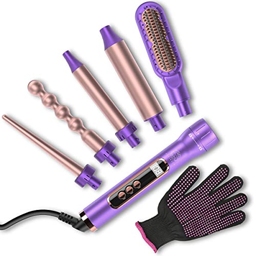 ULTIBELA Curling Iron, Curling Wand Set 5 in 1 with Hair Straightener Brush, Rapid Heating Ceramic Barrel Hair Curler with LCD & Temperature Adjustment, Hair Straight & Hair Waving Hair Styling Tools