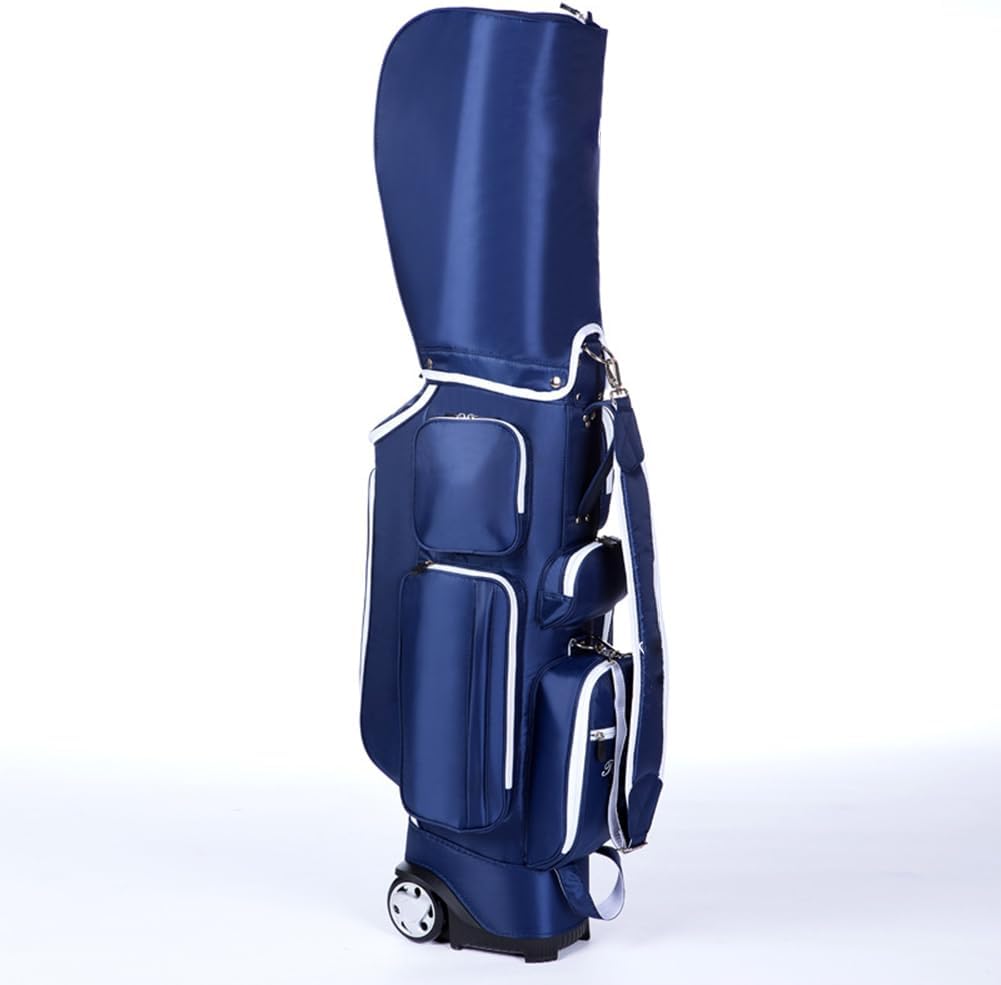 PU Leather Golf Cart Bag, 5-Way Storage and Isolation Layer, with Adjustable Padded Shoulder Straps, Travel Golf Club Bag with Wheels and Pull Handle, Portable for Men and Women