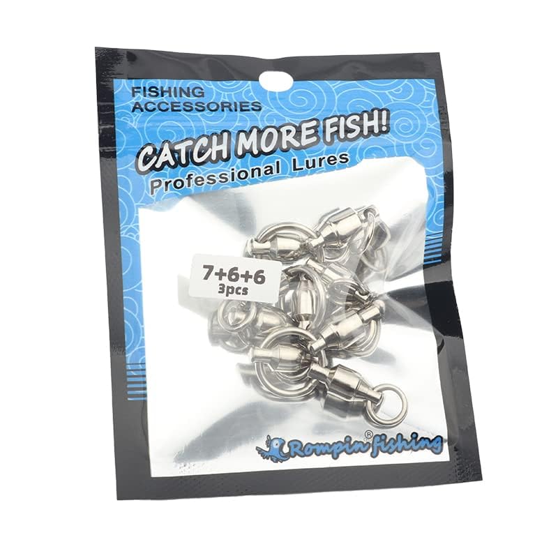 Rompin Stainless Three Way Sea Boat Fishing Swivel Heavy Duty 3-Way Ball Bearing Swivel Connector trolling Solid Ring Tackle (Size 7+6+6 (210lb) 3pcs)