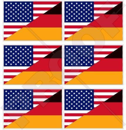 Preisvergleich Produktbild USA Vereinigte Staaten von Amerika und DEUTSCHLAND, Amerikanisch und Deutsche Flagge, Fahne 40mm Mobile, Handy Vinyl Mini Aufkleber, Abziehbilder x6 Stickers
