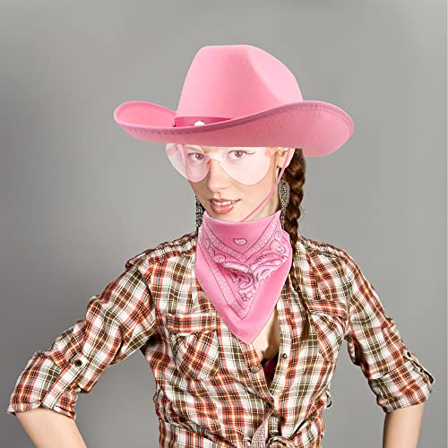Sgbetter 4 Pack Cowboy Hat With 4 Pack Bandana Felt Studded Western Rodeo Texan Cowboy Hat Bandana Set For Cowboy Theme Party Halloween Bachelorette Party Cosplay Costume Accessories #TOP4