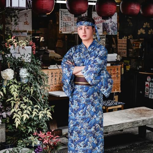 Traje samurai de kimono largo completo con diadema para cosplay 5