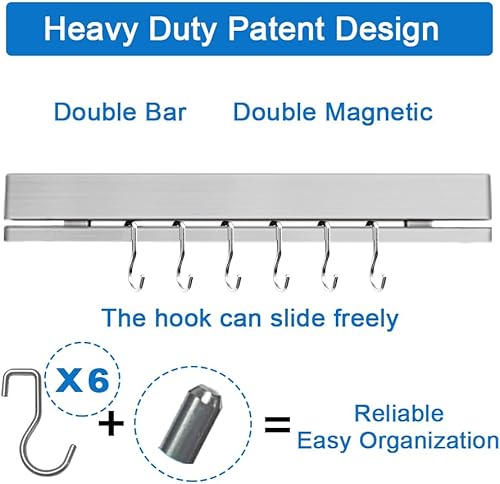 Miniatura 3 de HomeSimplex Portacuchillos magnético de 12 pulgadas para pared con 6 ganchos sin taladro, doble barra magnética para cuchillos con adhesivo fuerte,