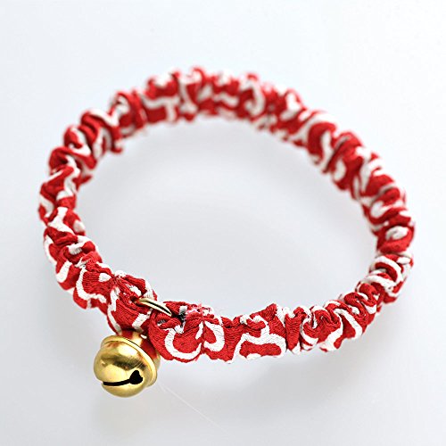 【猫の暮らし】シュシュカラー唐草 《ネコ 首輪 和風》 (M, 赤)