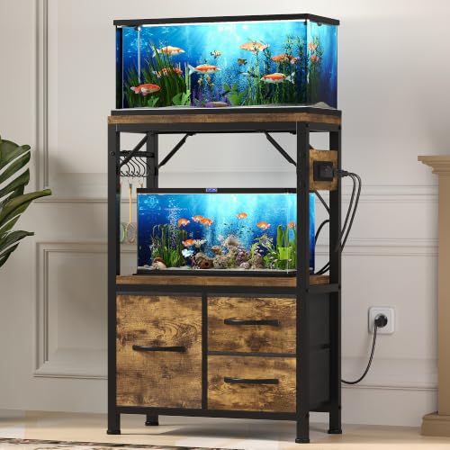 Image of Heybly 5-10Gal Fish Tank Stand with Drawer, Power Outlet,200lbs HAS002SSR-1