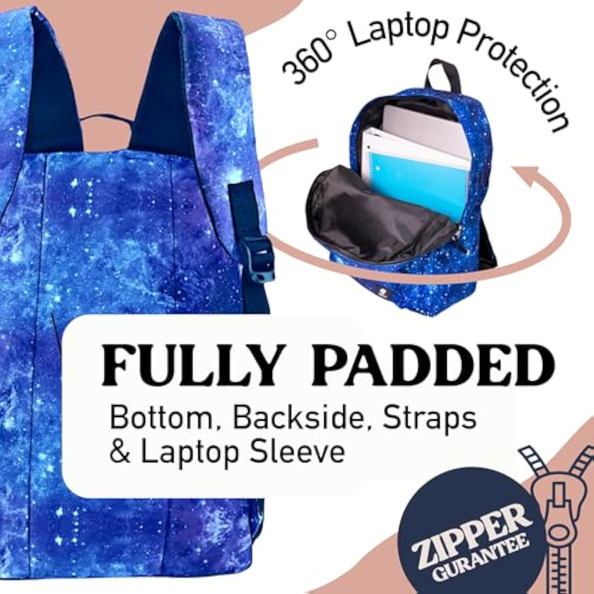 Recycled Laptop Backpack for Kids, Blue Galaxy Design