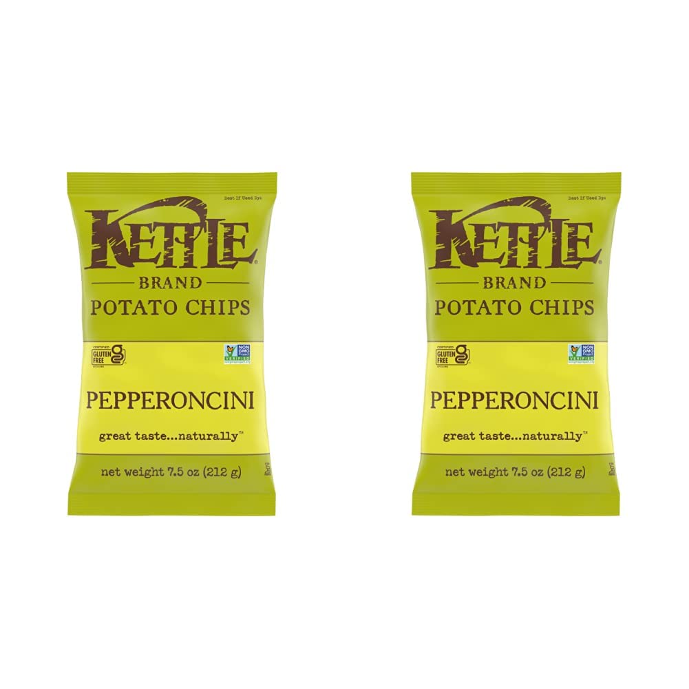 Kettle Brand Potato Chips, Pepperoncini Kettle Chips, 7.5 Oz (Pack of 2