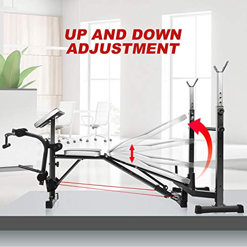 Adjustable Weightlifting Bed Bench Press Squat Rack Indoor Multi-Function Olympic Weight, Strength Training Fitness Equipment for Full-Body Workout (Gray)