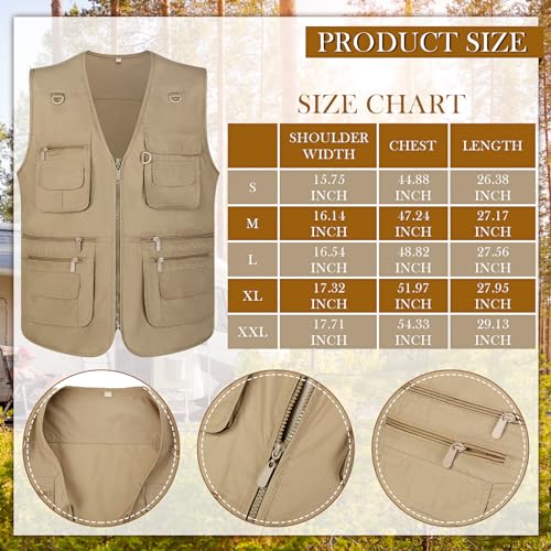 Janmercy 2 Pieces Men\'s Work Fishing Vest with Hat Lightweight Safari Travel Hunting Waistcoat With Multi Pockets Fishing Hat (Dark Khaki,L) - Thumbnail 2
