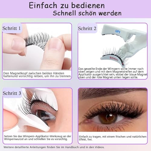 Magnetische Wimpern, 3 Paar Magnet Wimpern Ohne Eyeliner, Vollwimpern & 3/4 Halbwimpern Styles Magnet Wimpern Natürlicher Look,4-Magnet Upgrade Mit Applikator Kein Kleber erforderlich