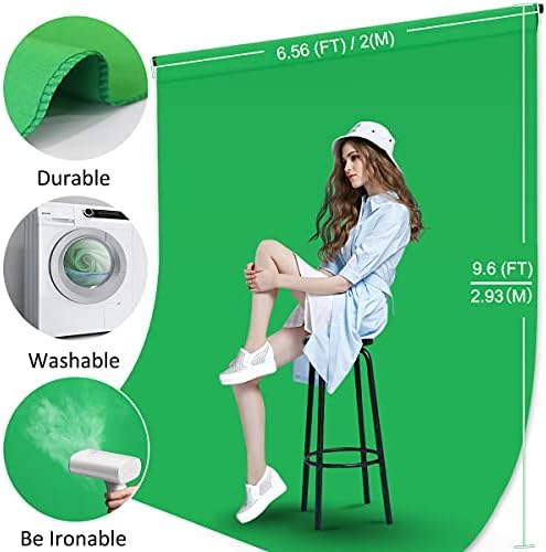 Heysliy 6.5 X 9.6 FT Green Screen Backdrop Kit with 6.6 X 6.6 FT Portable Backdrop Support Stand, Greenscreen Kit Stand with Green Cloth and 4 Spring Clamps, for Photoshoot Streaming Zoom Gaming
