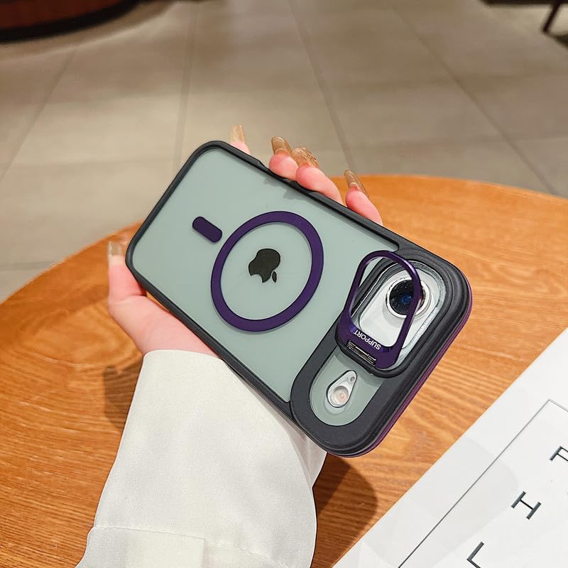 Image of LuxuryKase Smoked Clear MagSafe Case for iPhone Air | Metal Camera Guard Kickstand | Rugged Grip Edge | Hard PC Back + Soft TPU | Wireless Charging Support - Purple
