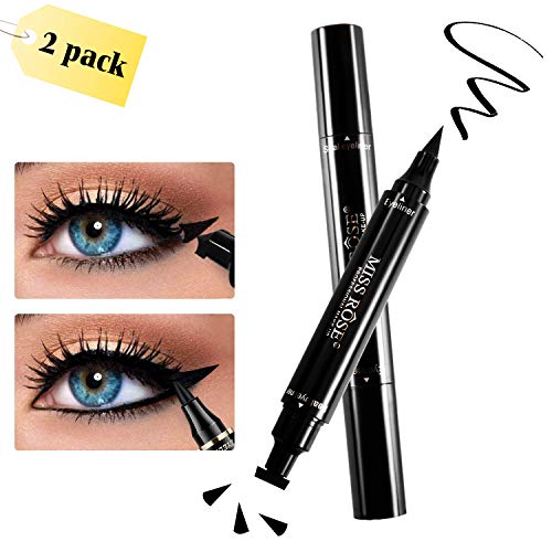 WONTECHMI Eyeliner, Winged Eyeliner, 2 Pens Double Sided, Matte Black Liquid Eyeliner, Waterproof, Smudge-Proof, For Perfect Wings & Cat Eyes, The Best Gift