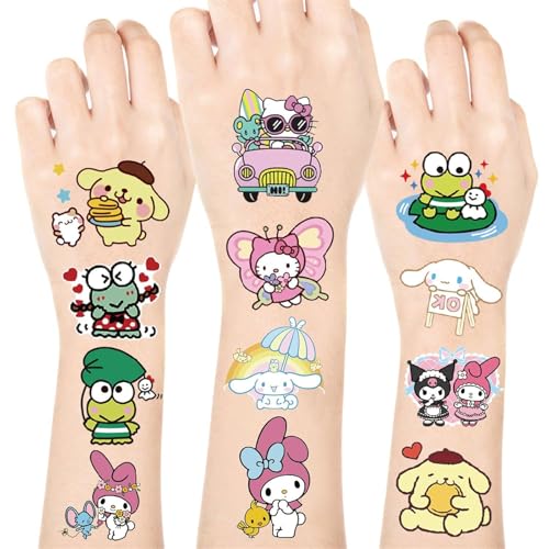 20 Pcs Sanrio Temporary Tattoos for Kids, Cute Cartoon Sanrio Characters Tattoo Stickers, Waterproof...