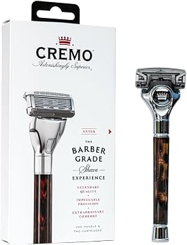 CREMO Barber-Grade Razor for Men - Fights Razor Burn - With Extra Refill | Fights nicks and irritation with a precise, effortless glide; Weighted tortoise shell handle for a comfortable, close shave