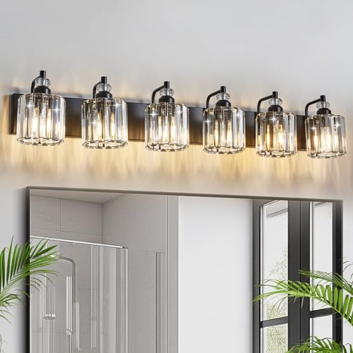 Zqoyn 6-Light Black Bathroom Light Fixtures Over Mirror Modern Vanity