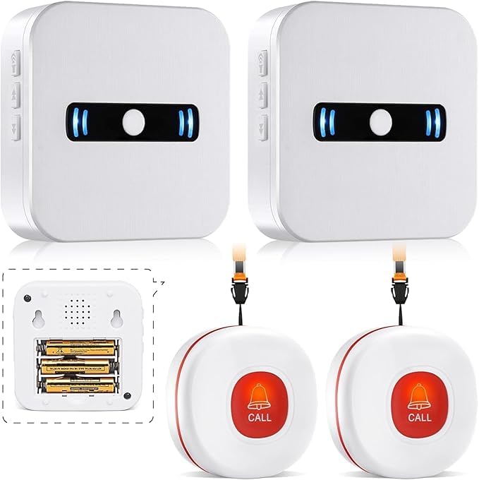 Daytech Avisador Personas Mayores,Boton Emergencia Ancianos,El Boton Llamada Emergencia es Adecuado para Familiares Que Necesitan ser Atendidos en Casa(2 Receptor + 2 Botón)