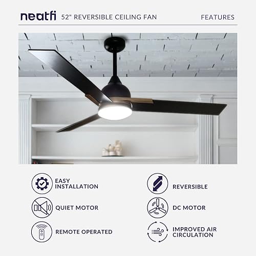 Miniatura 3 de Neatfi Ventiladores de techo de 52 pulgadas con luces y control remoto, motor CC reversible silencioso, varilla descendente, sala de estar, cocina y