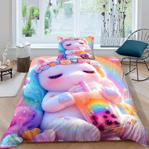Parure housse de couette licorne 3D en cadeau idéal pour lit enfant - 3