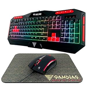 Gamdias ARES M2 7 Color Neon Light 3-in-1 Gaming Combo with Spill Resistant RGB Gaming Keyboard, Gaming Mouse with 3200 DPI Optical Sensor & Mousepad