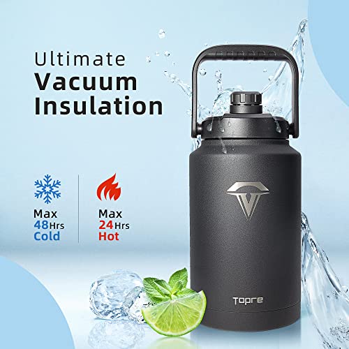 Topre 128Oz Water Bottle Insulated, One Gallon Stainless Steel Vacuum Wide Mouth Water Jug Handle 18/8 Food-Grade Double Wall Copper Plated Leak-Proof Thermo Mug For Outdoor Camping Family Trip #TOP1