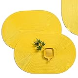 AHHFSMEI Placemats Set of 6 for Dining Table Washable Woven Non-Slip 18x12 inches Placemat Heat-Resistant Durable Table Mats for Dining Table Easy to Clean (Oval Yellow, 6)