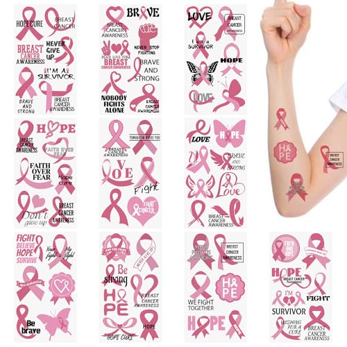 WANDIC 30 Sheets Breast Cancer Awareness Temporary Tattoos