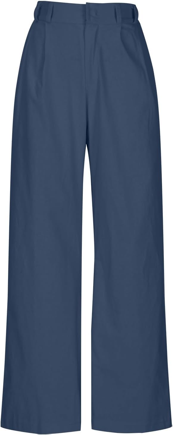 Lmdudan Wide Leg Capri Pants for Women High Waist Cotton Linen Flowy Pleated Capris Cropped Pant Casual Trousers with Pockets