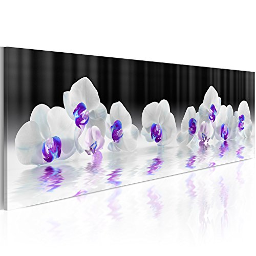 artgeist Acoustic Canvas Wall Art Flowers Orchids 47x16 in - 1pcs Picture with Acoustic Foam Sound Print Artwork Room Acoustics Soundproofing - Spa Zen Nature Purple White Grey b-A-0253-b-c
