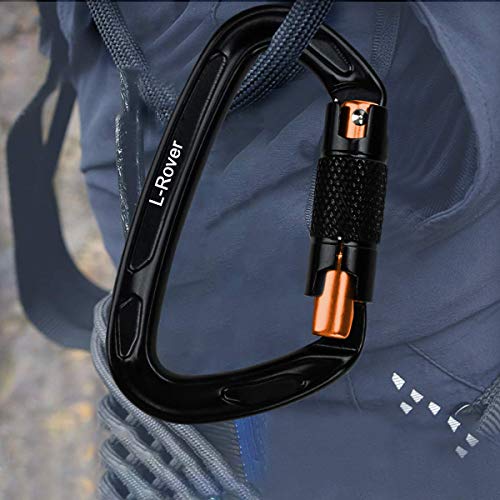 L-Rover Climbing Carabiners,3 Pack,24KN(5620 lbs) Heavy Duty Locking Carabiner Clips for Rock/Ice Climbing Rappelling Rescue Swing etc,Hiking&Utility