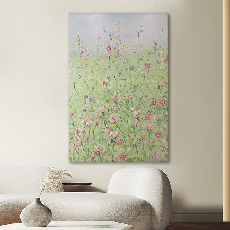 Tableau abstrait pour sublimer un mur vide avec des fleurs roses - 6