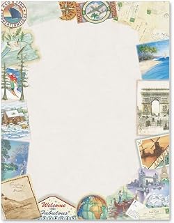 PaperDirect Vacation Dreams Border Paper, 8.5x11 28lb Vintage Travel Stationery, Ideal for Scrapbooks, Invitations, Newsletters, Cards, Posters, Creative Projects, 25 Sheets