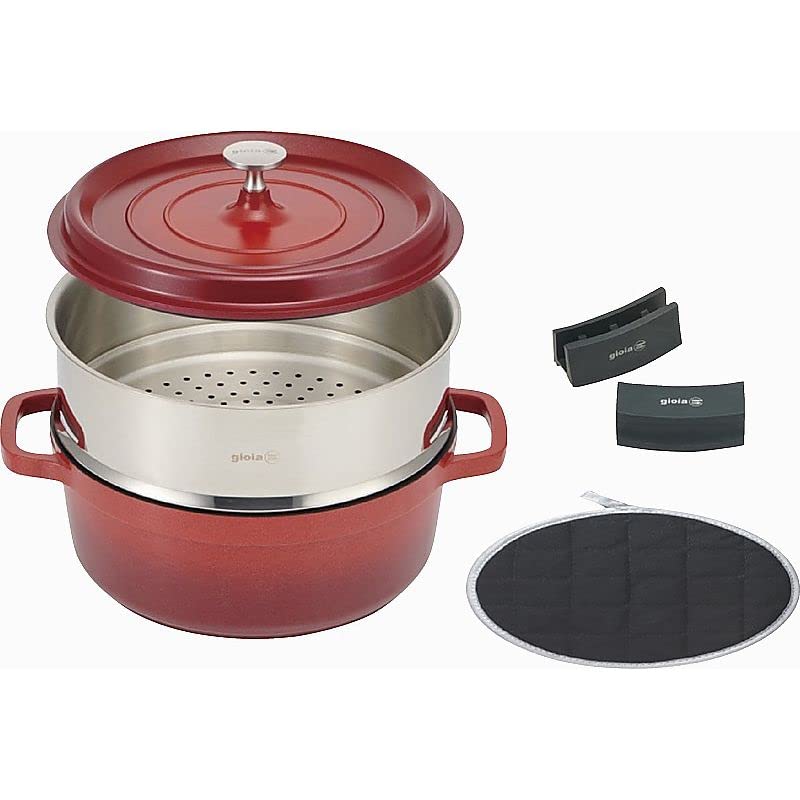 Amazon | ジョイア キャセロール24cm＆蒸し器4点セット レッド 662