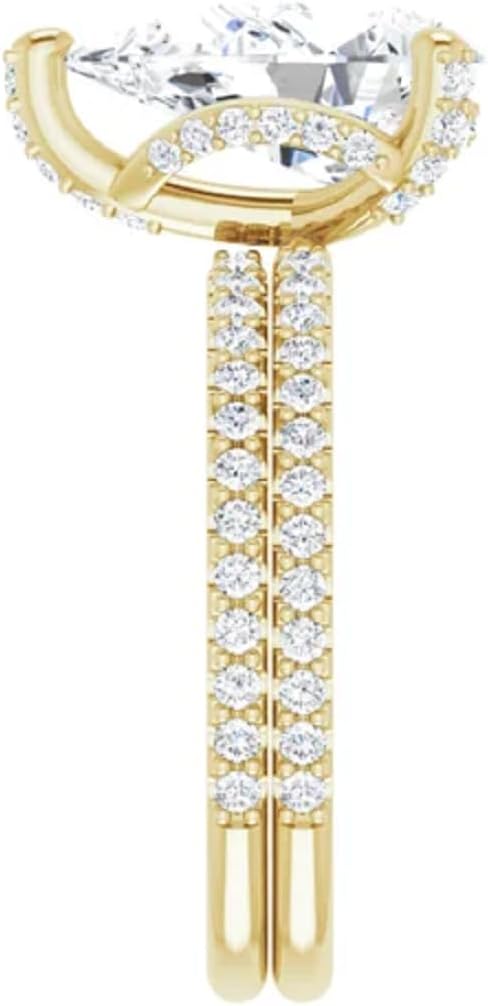 3CT-5CT Pear Cut Colorless Moissanite Engagement Ring Set | Wedding/Bridal Ring Set | VVS1 925 Silver 10K/14K/18K Solid Rose/Yellow/White Gold | Vintage Antique Anniversary Ring Gift for Women