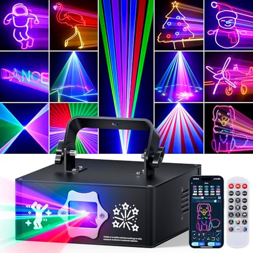 KeoBin APP DJ Laser Lights Professional - 200+ 3D RGB Animation Laser Light Show, Hand Drawing, Custom Patterns, Sound Actived & DMX Sync for Party, Stage, Club