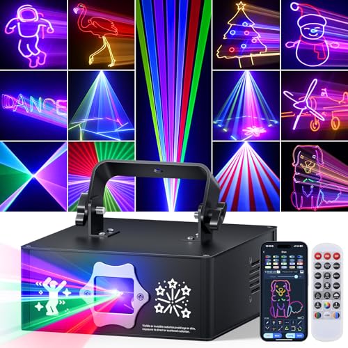 KeoBin APP DJ Laser Lights Professional - 200+ 3D RGB Animation Laser Light Show, Hand Drawing, Custom Patterns, Sound Actived & DMX Sync for Party, Stage, Club