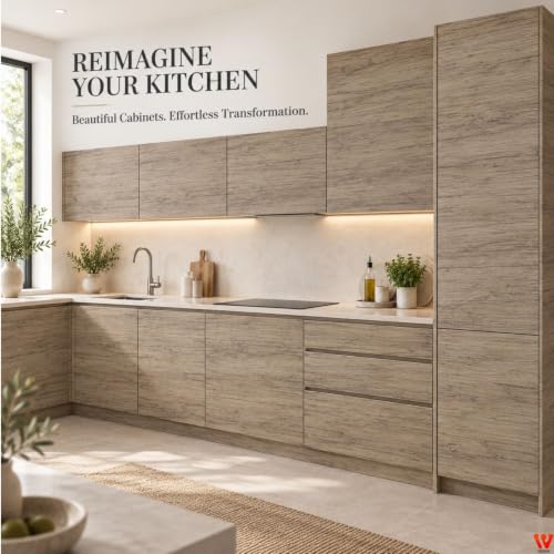 Image of WISDOM Premium Thick Natural Wooden Contact Paper Peel and Stick, Removable Self-Adhesive Wood Grain Vinyl Wallpaper, for Kitchen Countertops, Drawers, Tables & Furniture 24x72 in, Mudy Wood