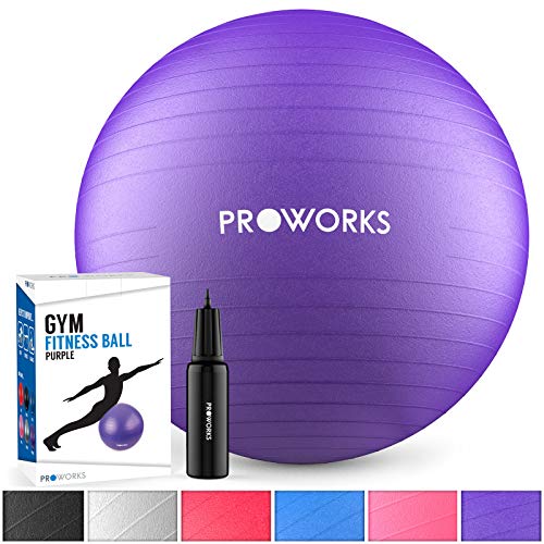 Proworks Petit Ballon DExercices, Balle dExercices (65cm) Anti-Eclatement avec Pompe, Ballon Suisse de Yoga, Pilates, De Grossesse & Remise en Forme - Violet