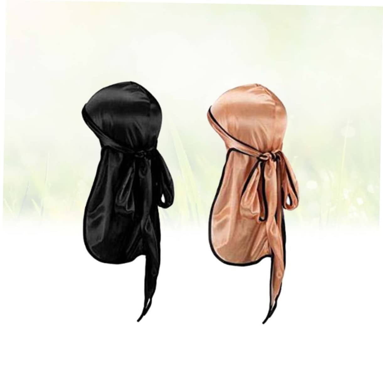 6piezas Turbantes De Satén Para Mujer Con Larga y Diseño Elegante Gorro Pirata Para Actividades Al Aire Negro Con Bordes Rosa Dorado